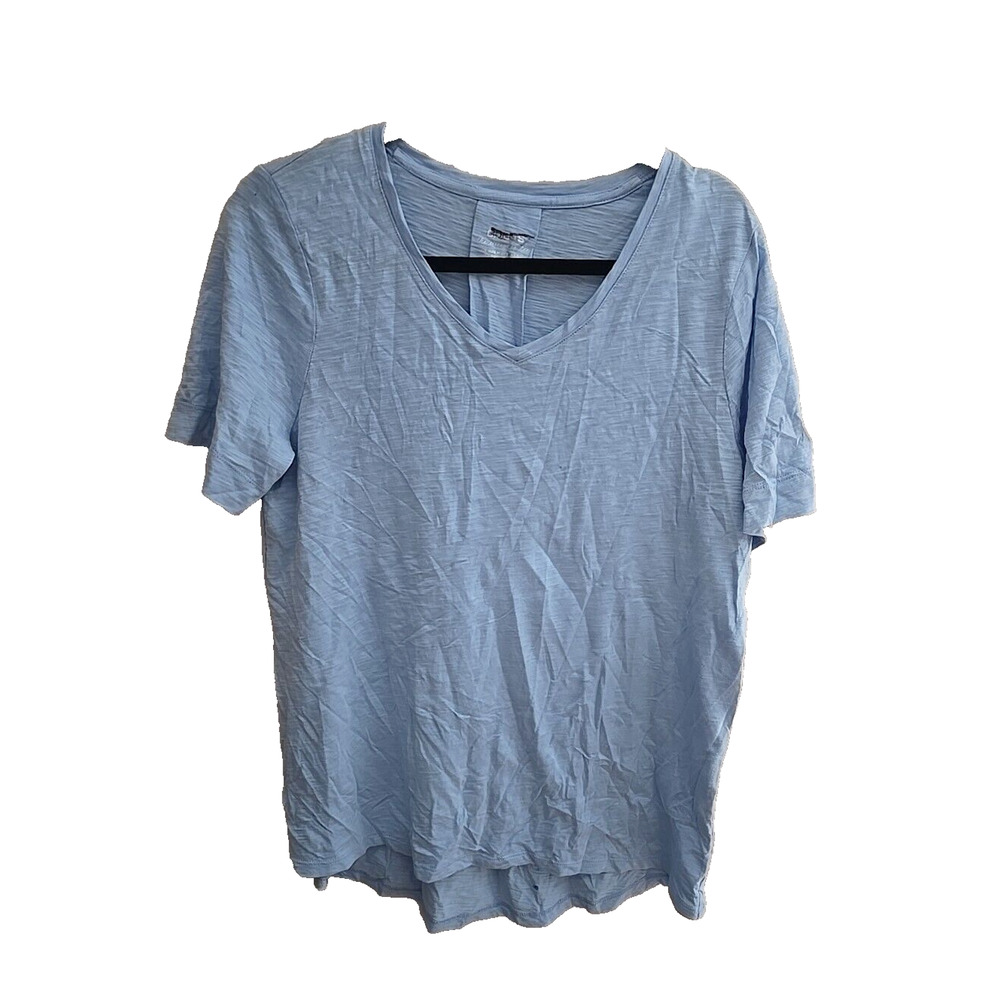 Chico's Blue The Ultimate Tee V-Neck Short Sleeve Space Dye Top Woman Sz Medium